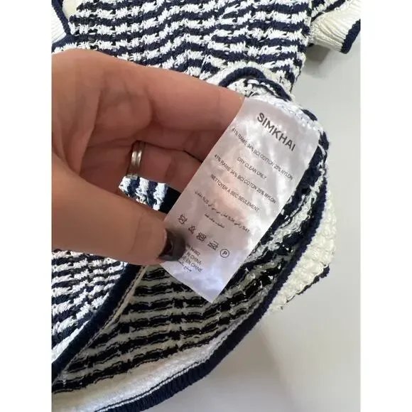 NEW Simkhai Spread Collar Short Sleeve Polo Shirt Midnight Stripe Size: XS - Picture 5 of 7